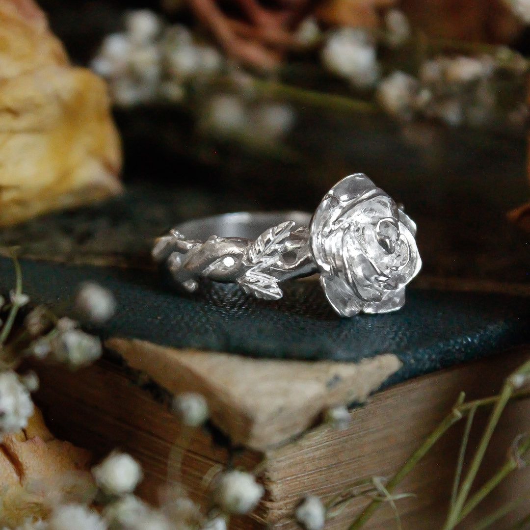 Anillo Rosa grande plata